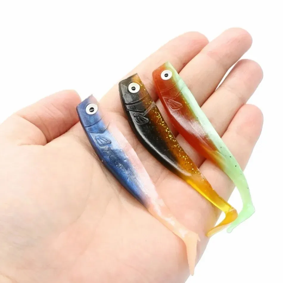 Señuelo blando de pesca, 8cm, 4 Uds., señuelos artificiales con cola en T, cebo de pesca de invierno en hielo - imagen 5