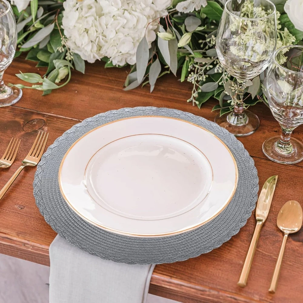 Crossweave-manteles individuales redondos resistentes al calor, tapetes tejidos con bordes trenzados para mesa de comedor, Navidad, boda y hogar, 34CM - imagen 5