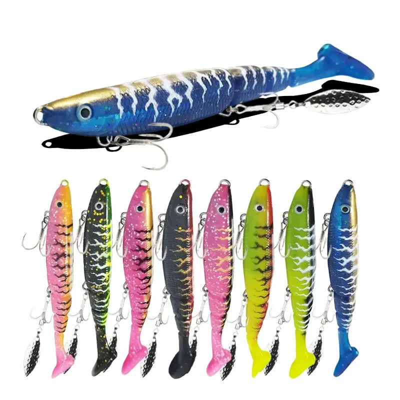 Señuelo de pesca multiinodal, 1 Uds., 35g, 130mm, Swimbait, anzuelo triple con cola en T de agua dulce, aparejos de plástico de silicona Barracuda - imagen 5