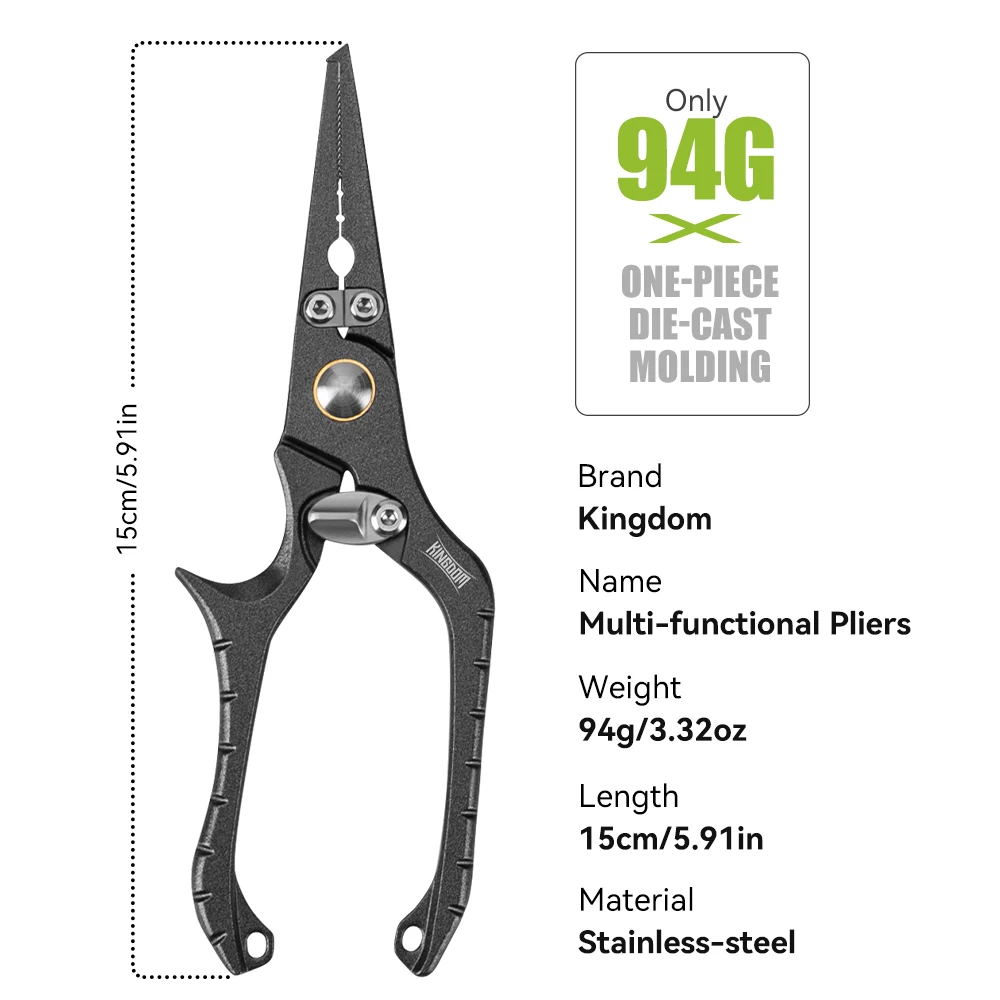 Kingdom-Alicates de pesca, cortador de línea, alicates multifuncionales de 94g, tijeras para nudos de acero, removedor de anzuelos, equipo de aparejos de pesca - imagen 3