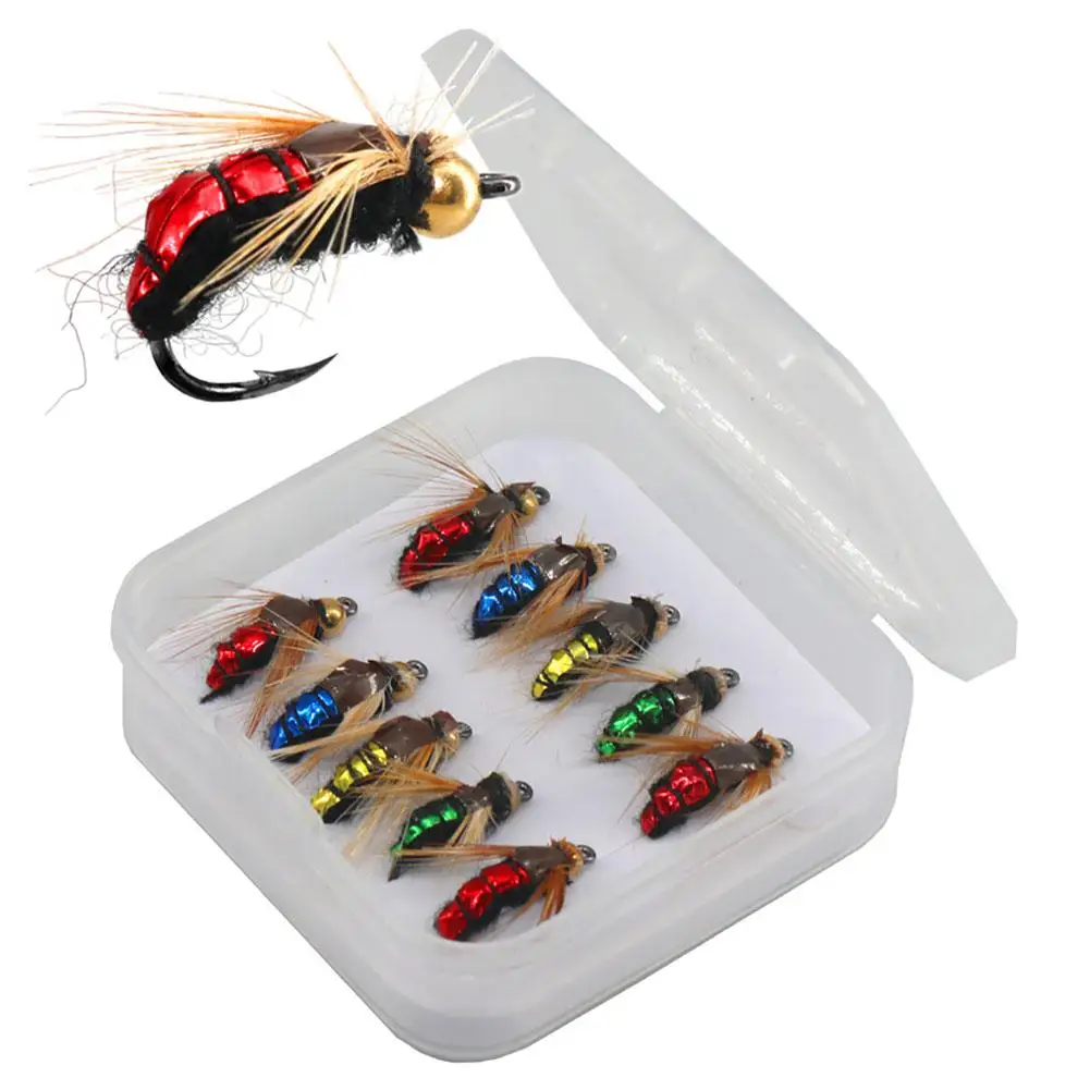 Juego de cebo de pesca de insectos artificiales, 10 piezas, con anzuelos de púa, Kit de señuelo de pesca de hundimiento rápido para perca de trucha - imagen 3