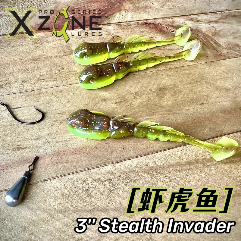 XZONE 6 unids/bolsa 3 pulgadas 7,6 cm hundimiento lento Stealth Invader camarones suaves cebo de cangrejo suave cebo suave para lubina - imagen 2