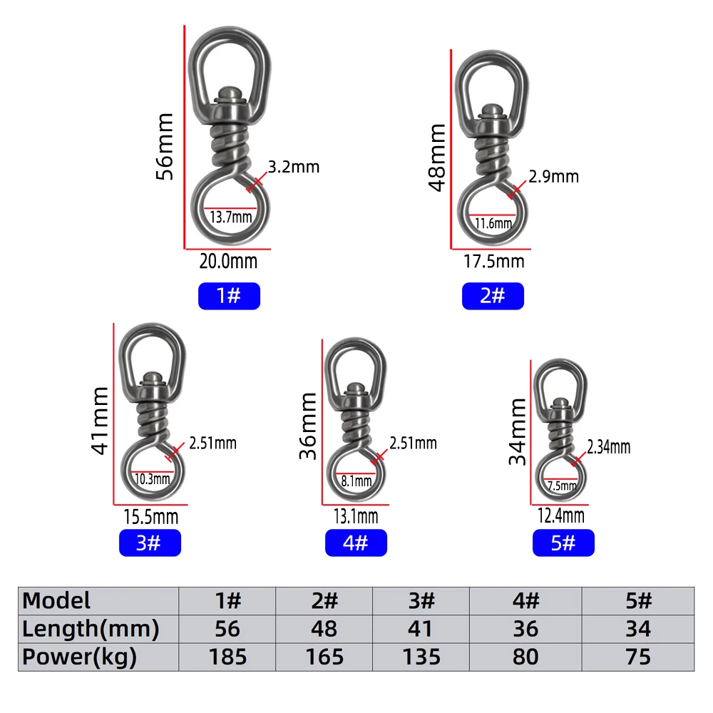 DNDYUJU conector de rodamiento pesado giratorio de pesca de acero inoxidable, gancho de anillo sólido rodante, accesorios de Tacke de pescado, 1pc - imagen 2