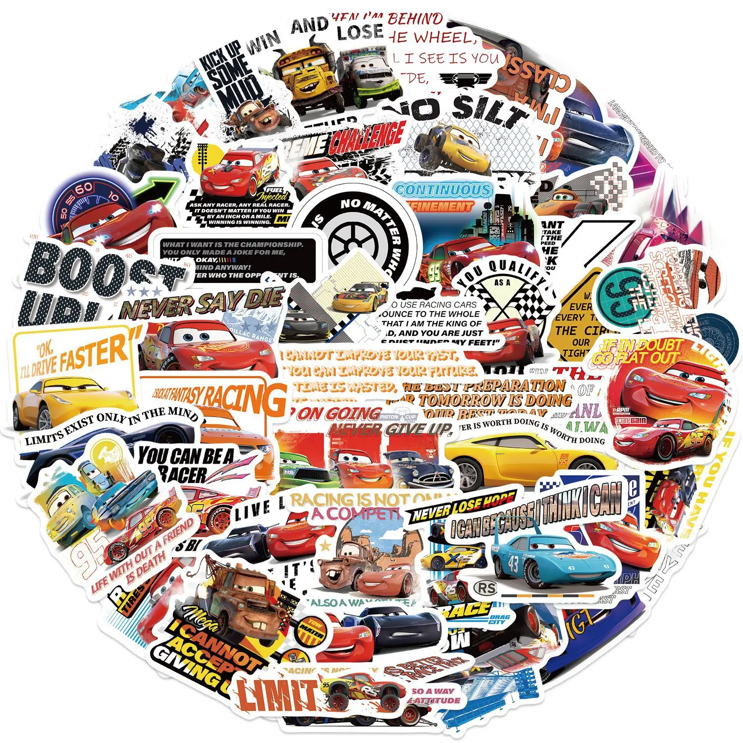50 STKS Disney Cars Citaat Lightning McQueen Stickers Waterdichte Graffiti Telefoon Laptop Bagage Notebook Cartoon Stickers Kinderen Speelgoed - imagen 2