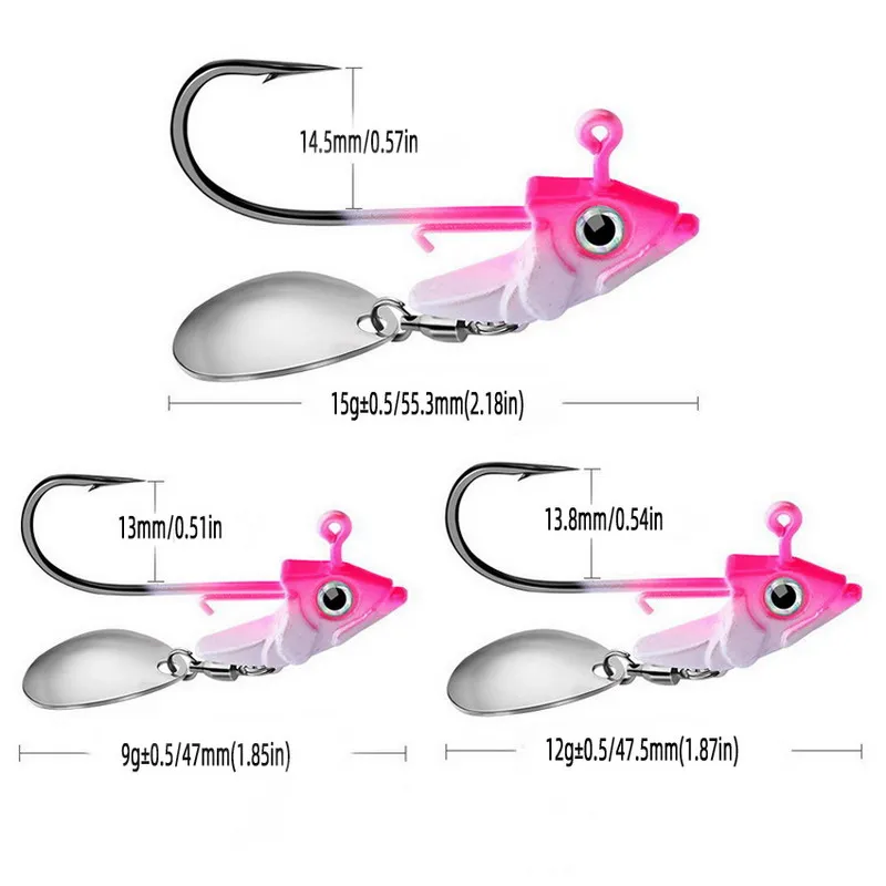 Señuelos de pesca con cabeza de anzuelo, 9g, 12g, 15g, hundimiento, giratorio, lentejuelas, cucharas de Metal, anzuelos de pesca, plantillas de Jigging, aparejos de cebos, 1 ud. - imagen 5