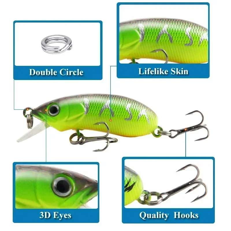 5 uds Mini Wobblers Crankbait señuelo de Pesca para nadar 5,3 cm 7,8g láser Minnow cebo duro Artificial pesca de carpa falsa aparejos de Pesca lubina - imagen 4