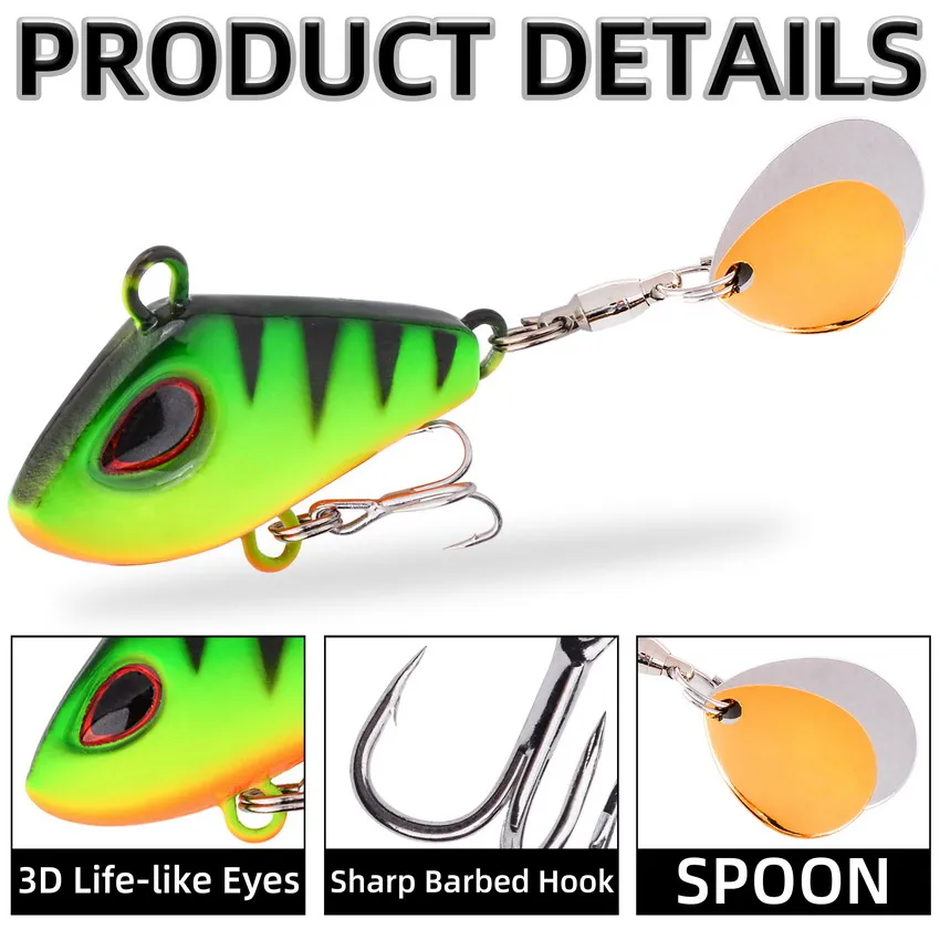 Juego de Señuelos de Pesca de doble lentejuelas VIB de Metal, 10 Uds., 8g, 12g, 15g, 20g, 28g, Pin de aparejos de pesca, Crankbair, Spinner de vibración, cebo que se hunde - imagen 2