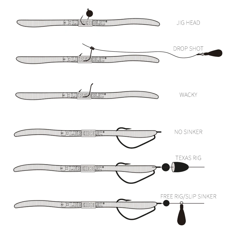 LUREHOLIC 3,8 "-20 piezas 4,8"-15 Uds. Lombrices de tierra delgados de alta eficiencia gusano de lubina para aparejos de pesca con señuelo Wacky Neko Drop Shot, etc. - imagen 5