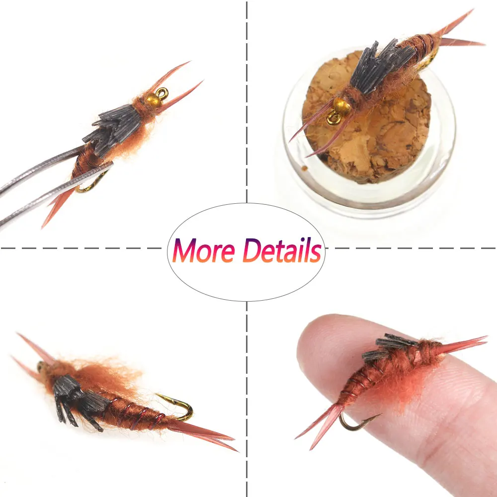 Bimoo-Señuelos de Pesca de latón Stonefly Nymph, Color marrón para trucha, lubina, Bluegill, perca, cabeza de acero, 6 uds., n. ° 12, N. ° 14, N. ° 16 - imagen 5
