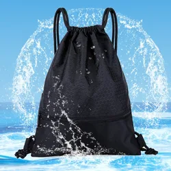 Bolsa impermeable con cordón para Fitness, mochila ligera con cordón de gran capacidad para ir al trabajo, bolsillo con cordón de Color sólido, Unisex