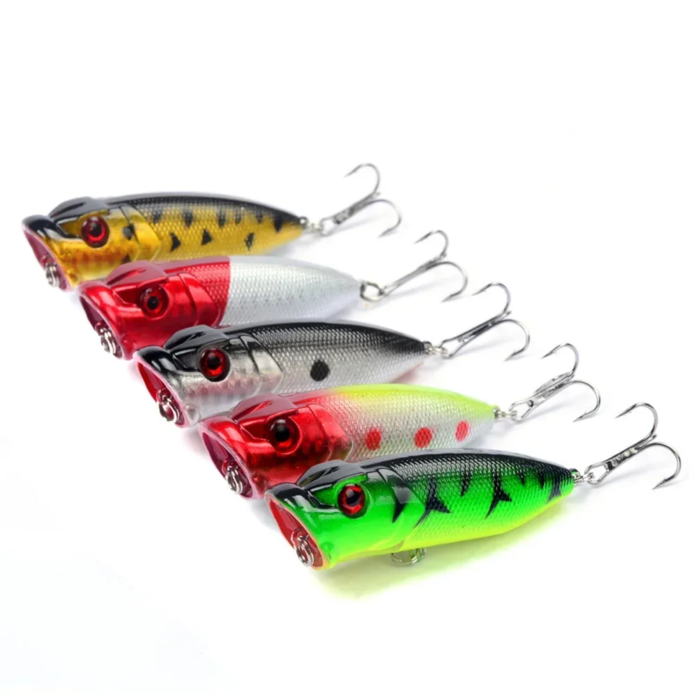5 uds Señuelos de pesca Popper ojos 3d cebo Topwater Crankbait Wobblers aparejos de pesca - imagen 5