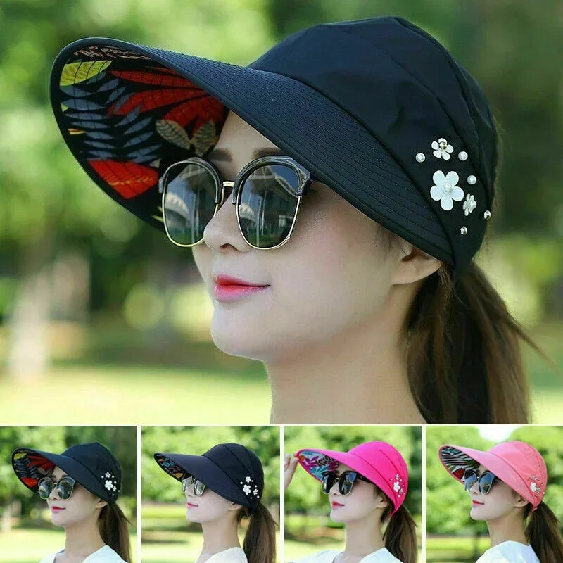 Sombrero para el sol, sombra de verano, moda para mujer, vacaciones de verano, ala ancha, plegable, Anti-UV, visera para la playa, sombreros de copa vacíos, estilo coreano - imagen 3