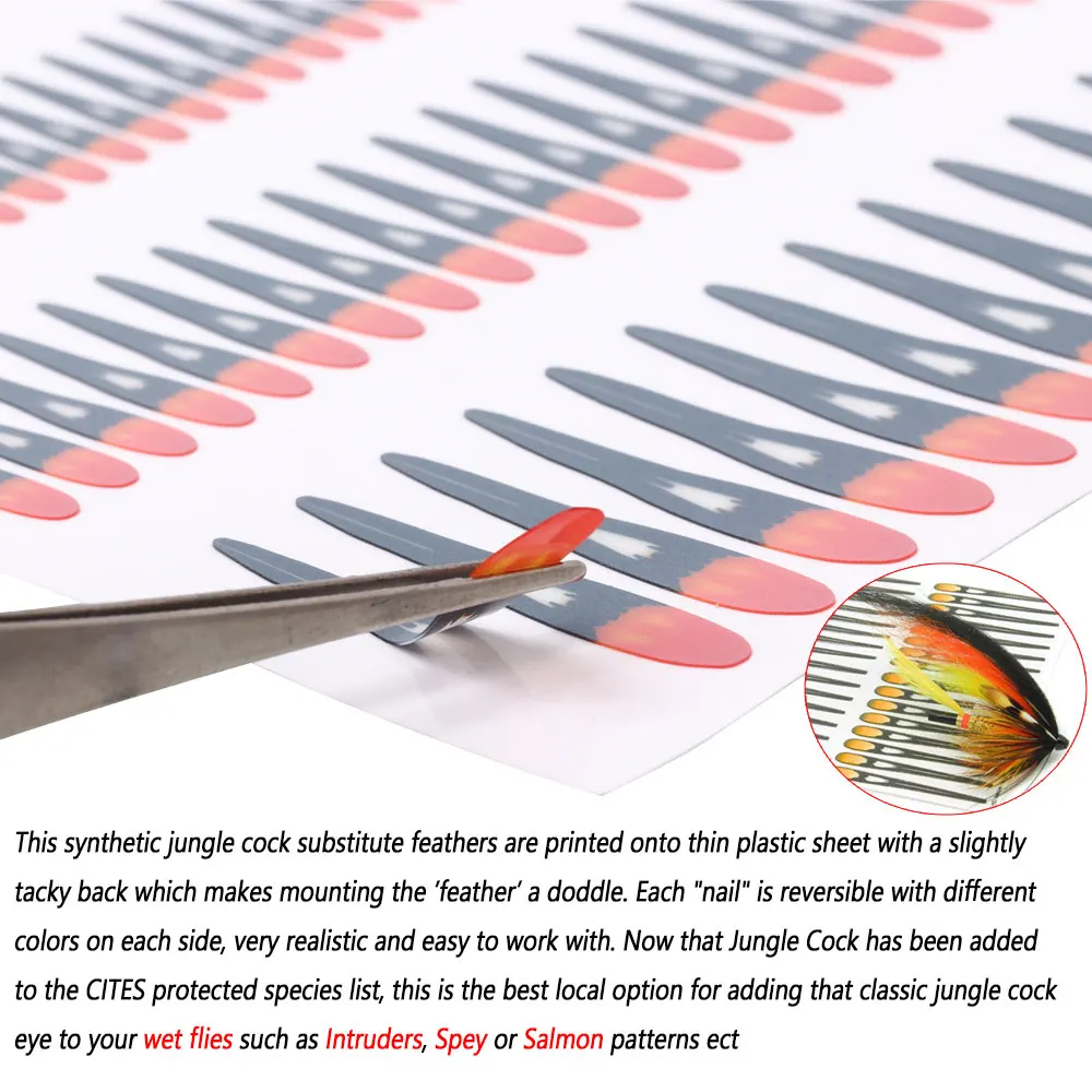 Bimoo-pegatina de pluma de ojo de gallo Artificial precortada, zumbador, serpentina de mosca húmeda, materiales de atado de moscas - imagen 4