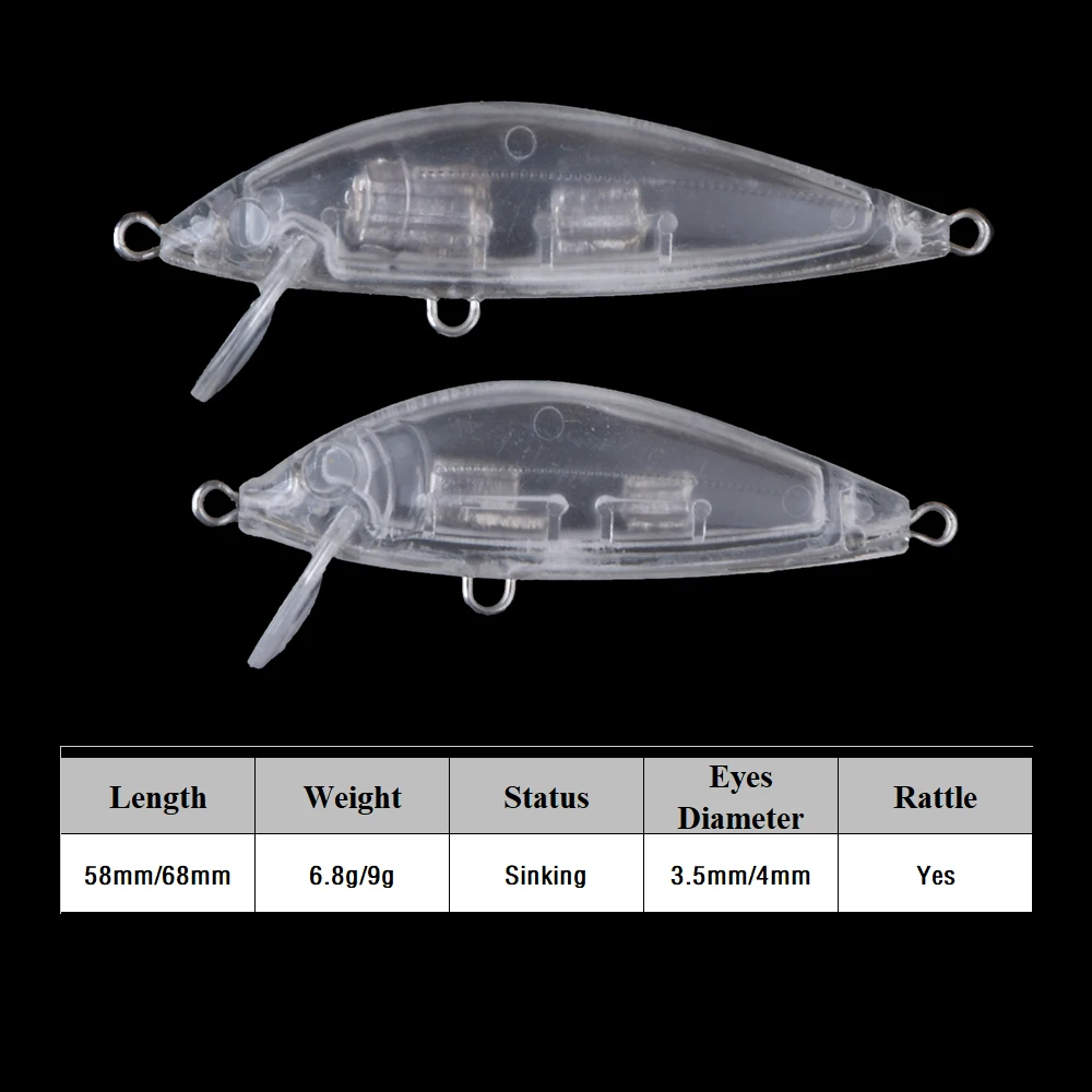 Chan'sHuang, 10 Uds., Señuelos de pesca sin pintar, 6,8g/9g, alambre de pececillo que se hunde, va a través del cuerpo, cebo de pesca en blanco hecho a mano DIY - imagen 2