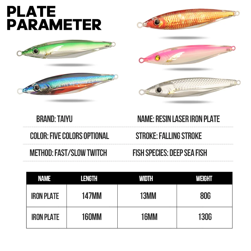 TAIYU-señuelo de plantilla de Metal de hundimiento rápido, 80g/130g, envoltura de resina, fundición de tierra de agua salada, plantilla de Metal para pesca en el mar, cebo duro biónico duradero - imagen 4