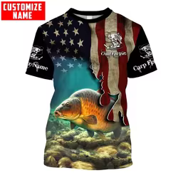 Camiseta pesca carpa personalizable – Estampado 3D bandera americana