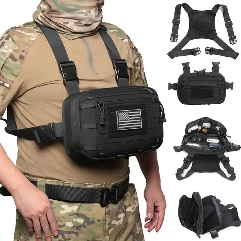 Chaleco táctico de pesca de nailon 1000D, bolsa Molle, botiquín de primeros auxilios para exteriores, senderismo, caza, riñonera, bolsa de pecho, señuelo, mochila divertida