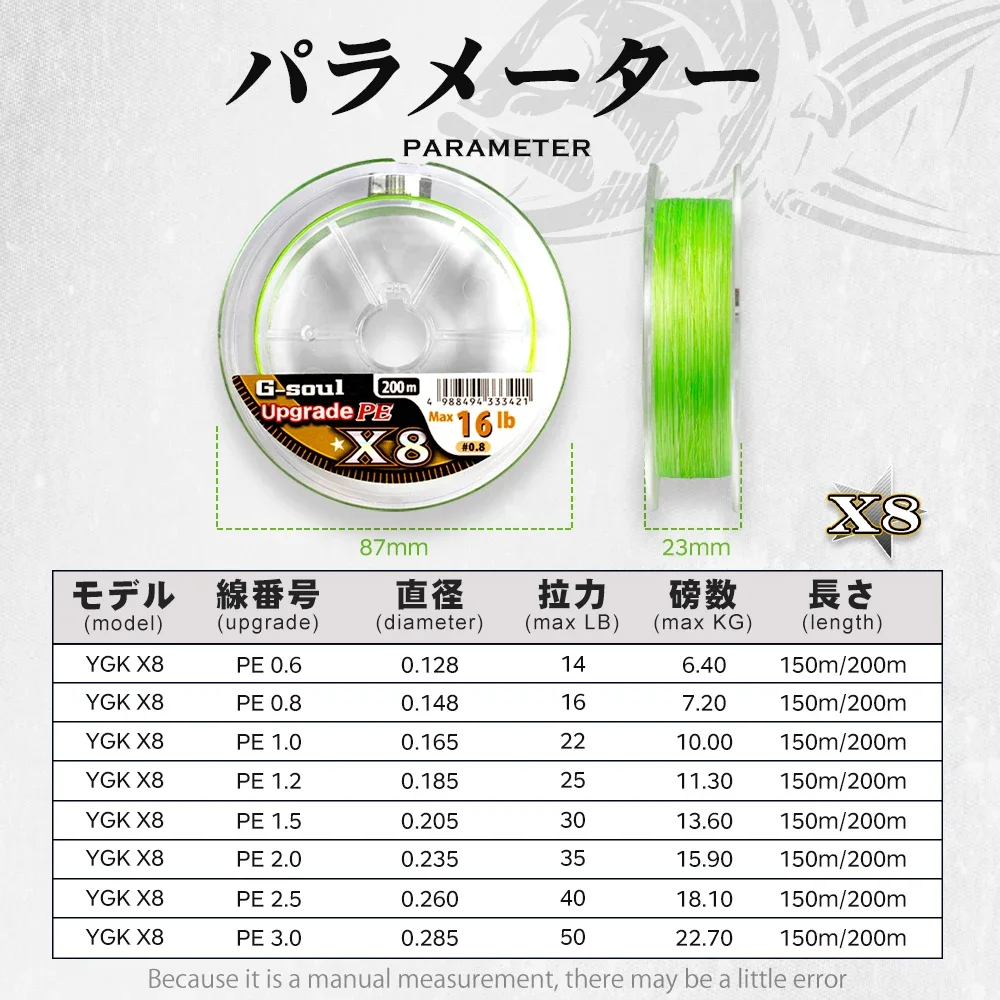 Línea de pesca trenzada mejorada YGK G-SOUL X8, línea de PE multifilamento de 8 hebras súper fuerte, 150M, 200M, Japón, 14LB, 16LB, 22LB, 60LB - imagen 2