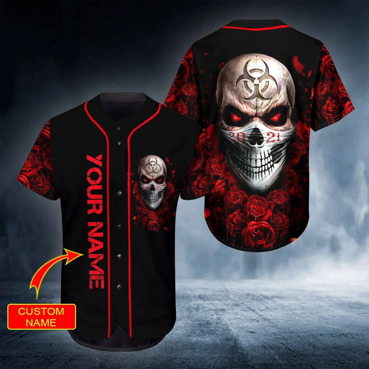 PLstar Cosmos Fire Rock Skull Nombre personalizado Camisas completamente estampadas en 3D Jersey de béisbol Camiseta de béisbol única unisex BQS05 - imagen 3