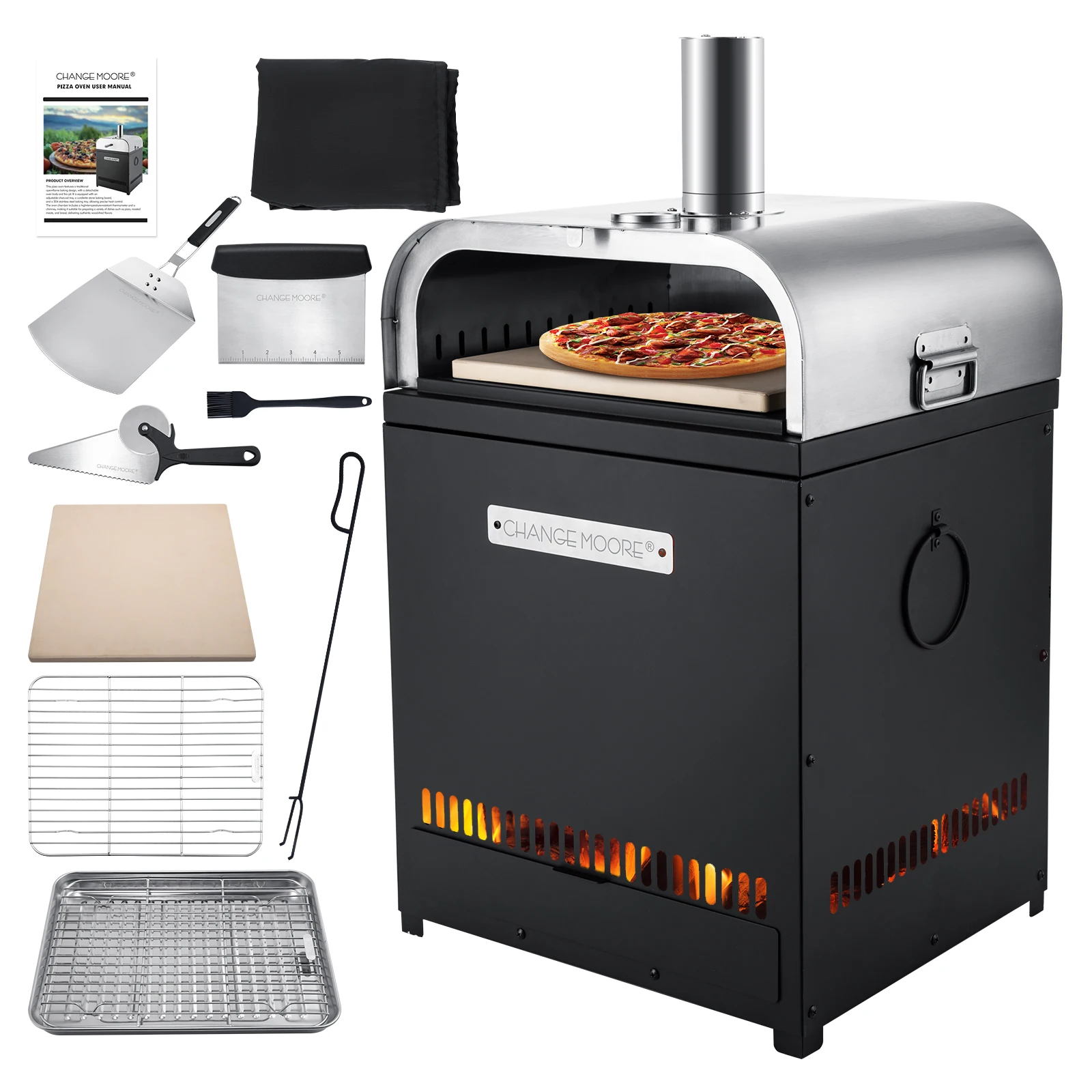 CHANGEMOORE Horno de pizza portátil 3 en 1 y fogón para barbacoa, kit completo, para acampar, cocinar en el patio trasero, juego de estufa todo en uno para exteriores - imagen 5