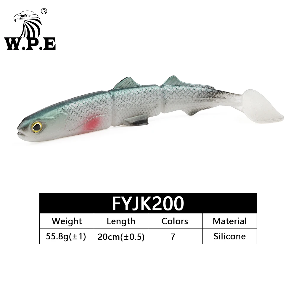 W.P.E-señuelo de Pesca suave de silicona, 2 unids/pack, 200mm, 55,8g, plantilla de lubina, carpa, Swimbait, cebo de goma suave, aparejos de Pesca - imagen 2