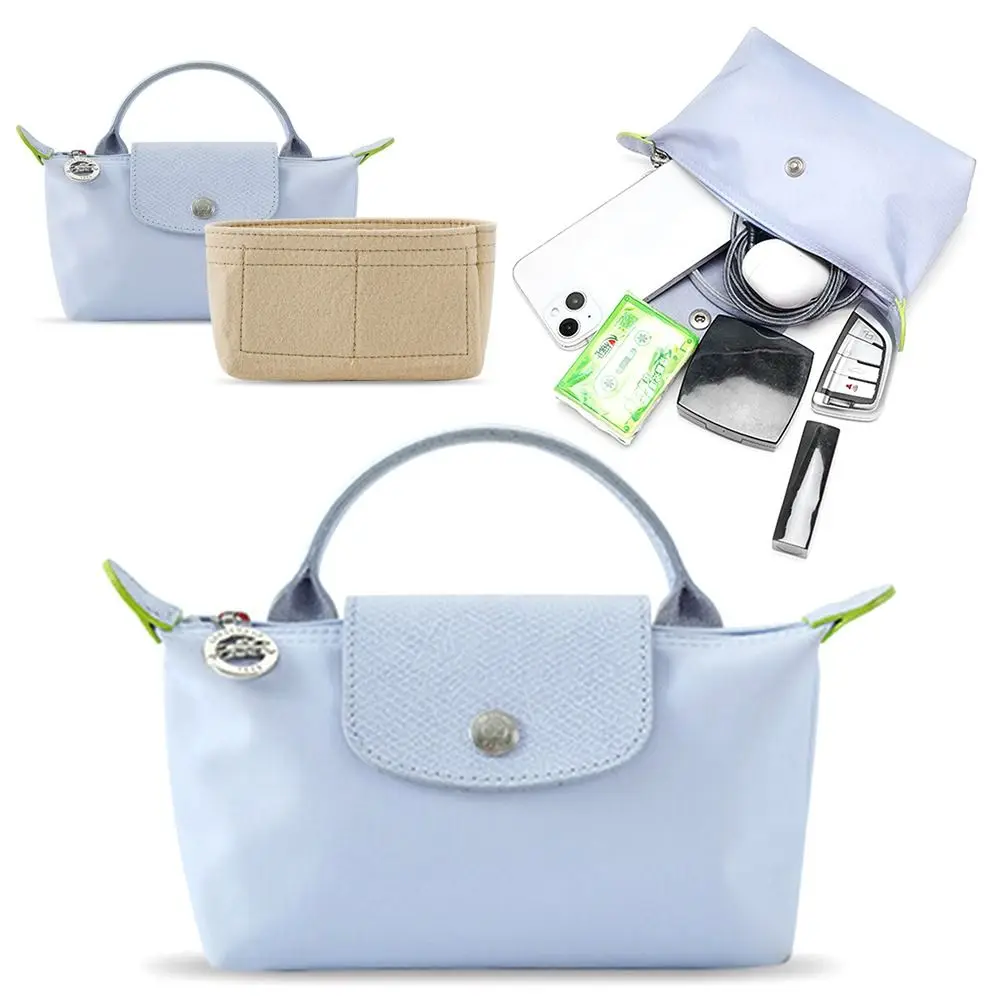 Bolsas de almacenamiento duraderas, bolsa de inserción, bolsa de forro portátil con múltiples bolsillos, bolsa de fieltro de viaje, organizador para Mini bolsa Longchamp, 1 Uds.