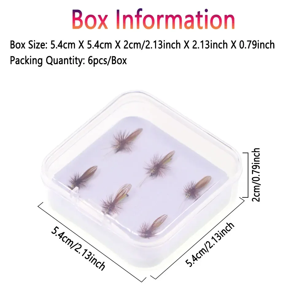 Bimoo 6 unids/caja # 14 Caddisfly Sedge adulto marrón gris suave Hackle mosca seca insecto Artificial cebo trucha Señuelos de pesca - imagen 4