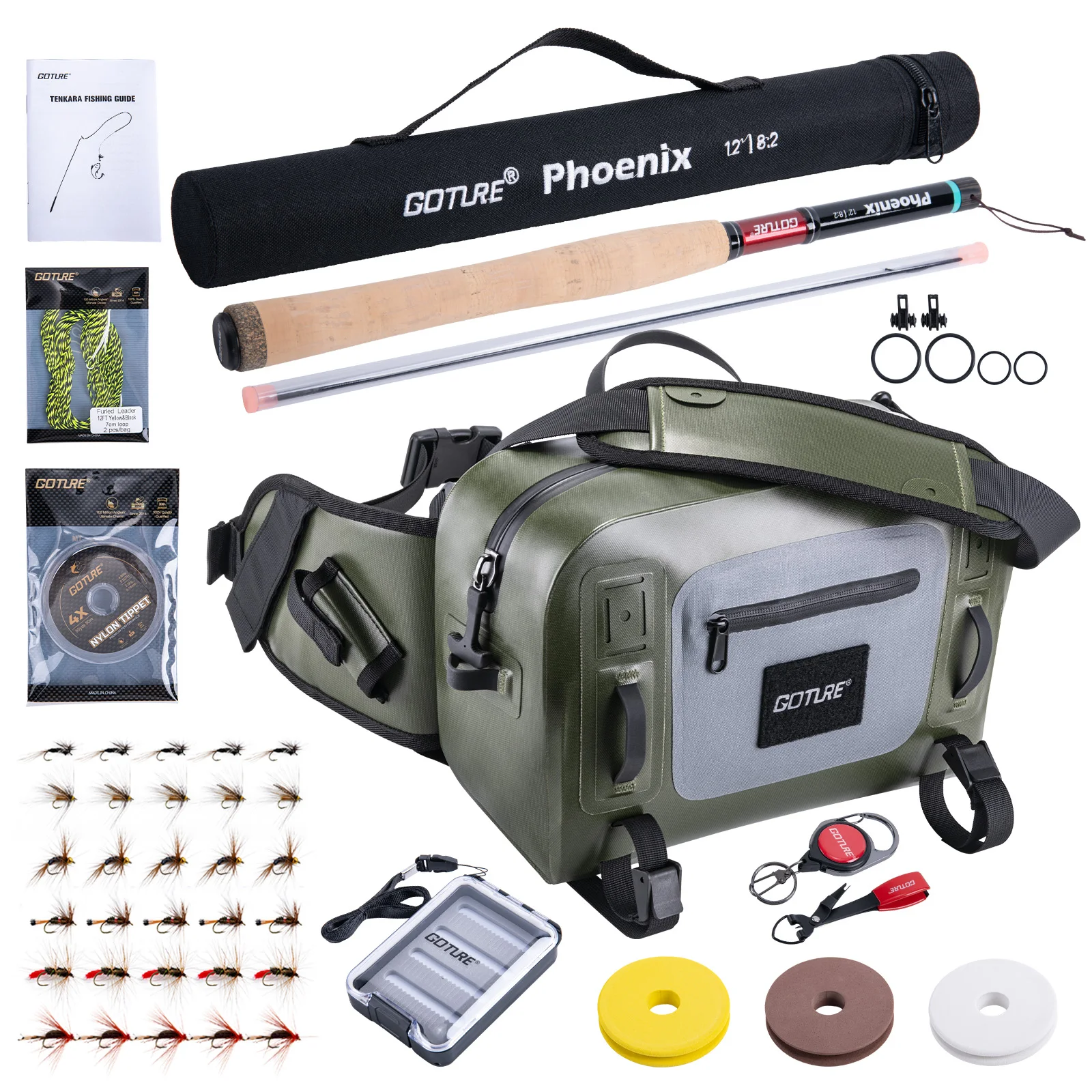 Caña de pescar Goture Combo pesca con mosca caña Tenkara alimentador cañas telescópicas 3,6 M/12 pies caña de pescar corcho/mango de carbono para regalo de hombre
