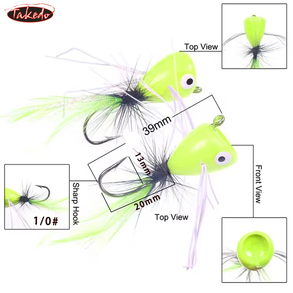TAKEDO 5 uds 1,5G Topwater Popper señuelo señuelo de pesca con mosca MayflyFlies cebos de pesca cebo Artificial Wobbers 1/0 gancho para trucha - imagen 2