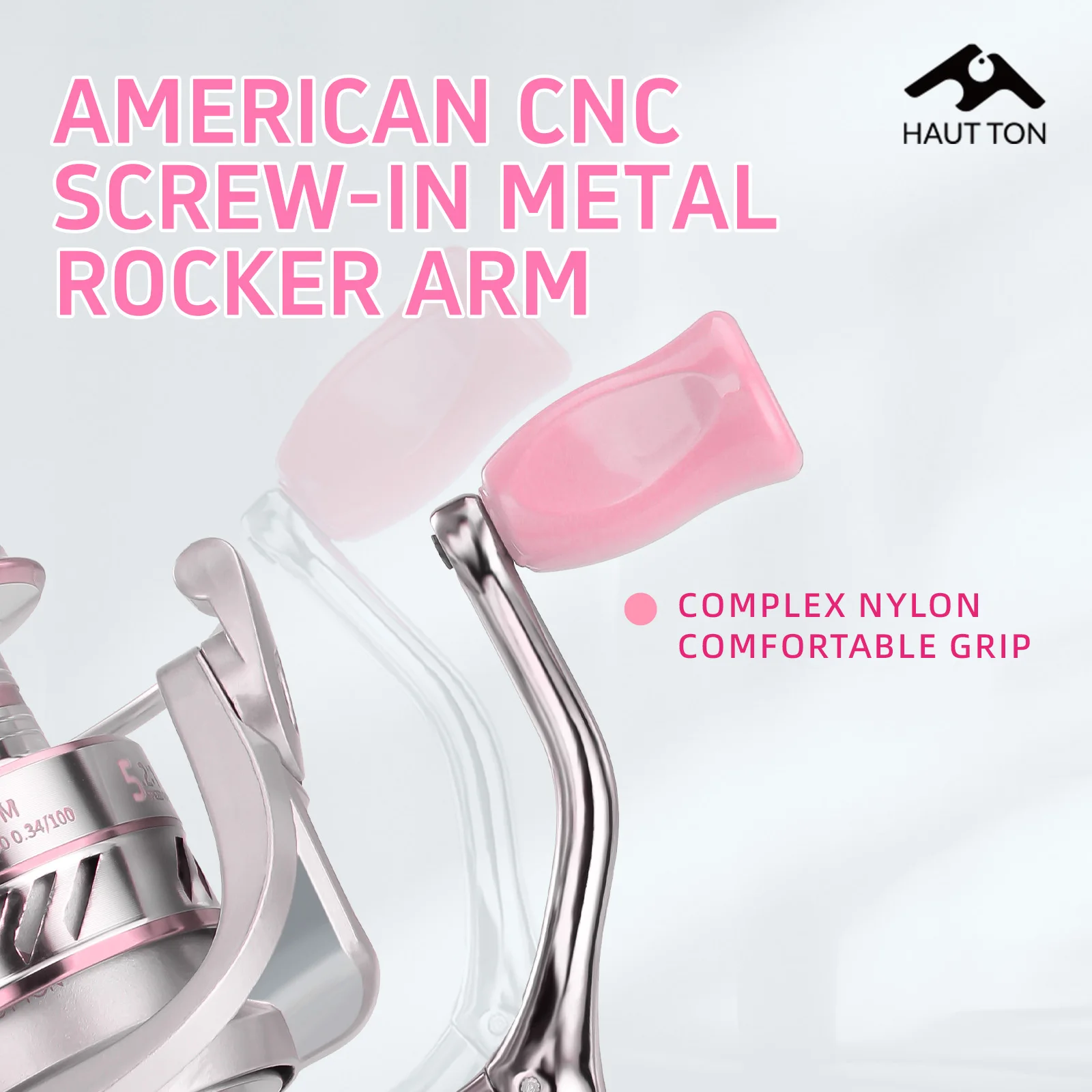 Carrete de pesca giratorio, arrastre máximo de 14KG/30,86LB, relación de engranaje 5,2: 1, brazo basculante atornillable plegable de Metal PINK SW - imagen 3