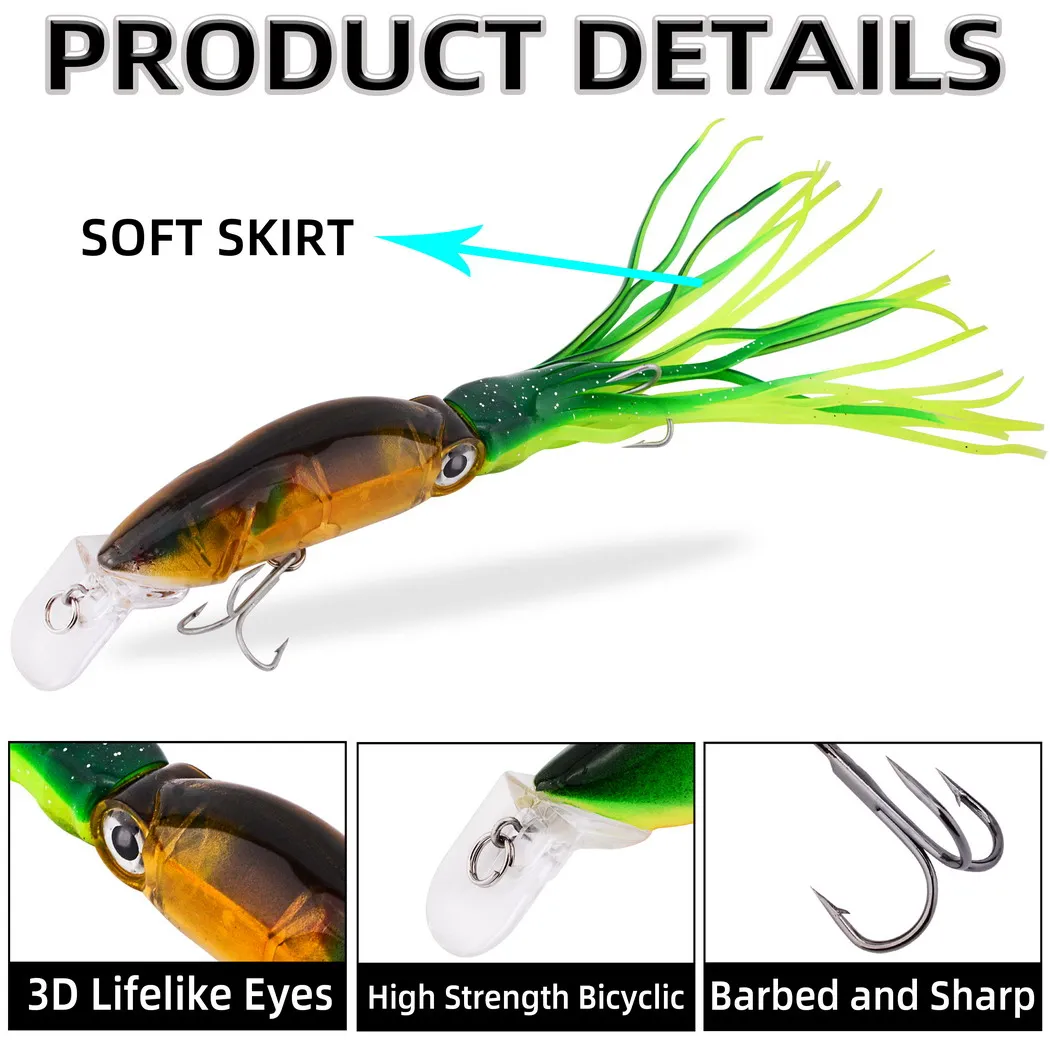 Señuelo de pesca de pulpo, 1 Uds., 14cm, 40g, 6 colores, cebo duro de calamar, gancho de acero rico en carbono, manivela de pulpo para atún, herramientas de atractivo marino - imagen 4