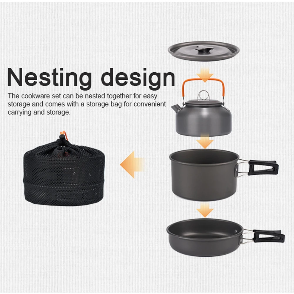 Juego de utensilios de cocina para acampada y senderismo, Kit de utensilios de cocina portátil para Picnic al aire libre, olla de alúmina, sartén, accesorio de cocina de viaje - imagen 4