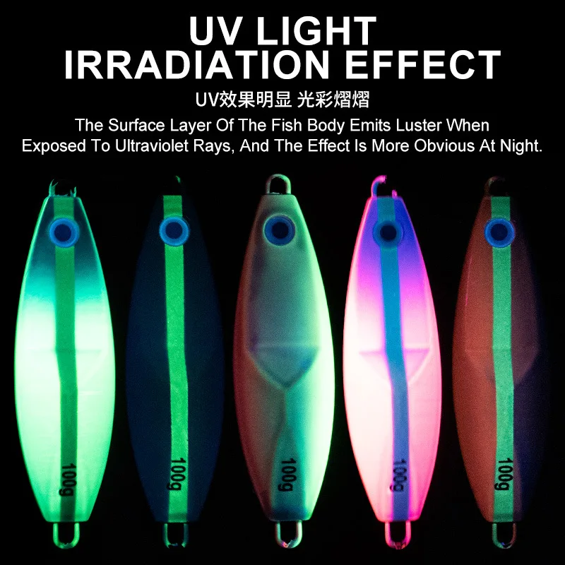 1 unidad 80g100g UV luminoso hundimiento caída Jigging señuelo cebo duro plantilla de Metal lento señuelo de pesca aparejos de pesca pesca señuelo de pesca - imagen 3