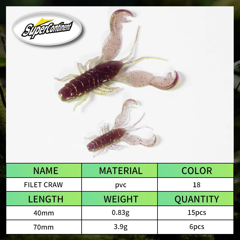 2023 supercontinente Filet Craw Bait perch señuelos señuelo suave Señuelos de pesca camarones langosta señuelo de plástico suave Señuelos de pesca - imagen 3
