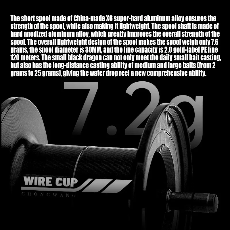CHONGWANG 2025 nuevo XIAOHEILONG T100/T101 145g arrastre máximo 4,5 kg 6 + 1 carrete de fundición ligero 7075 carrete de pesca de aluminio de aviación - imagen 3