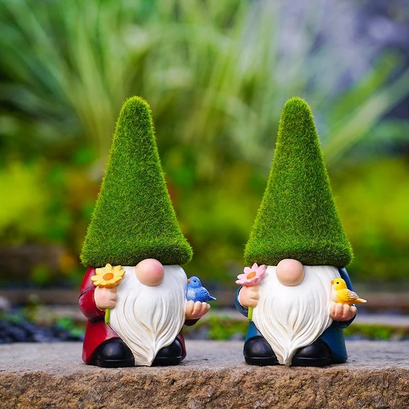 Adorno resina duende enano – Decoración jardín exterior sombrero verde - imagen 4