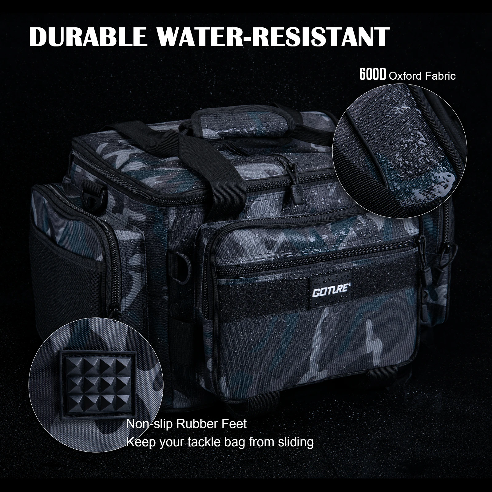 Bolsa de aparejos de pesca de calidad Goture 45*30*24cm 600D Oxford caja de señuelos bolsa de almacenamiento de equipo de pesca paquete para hombres mochila de pesca con mosca - imagen 5