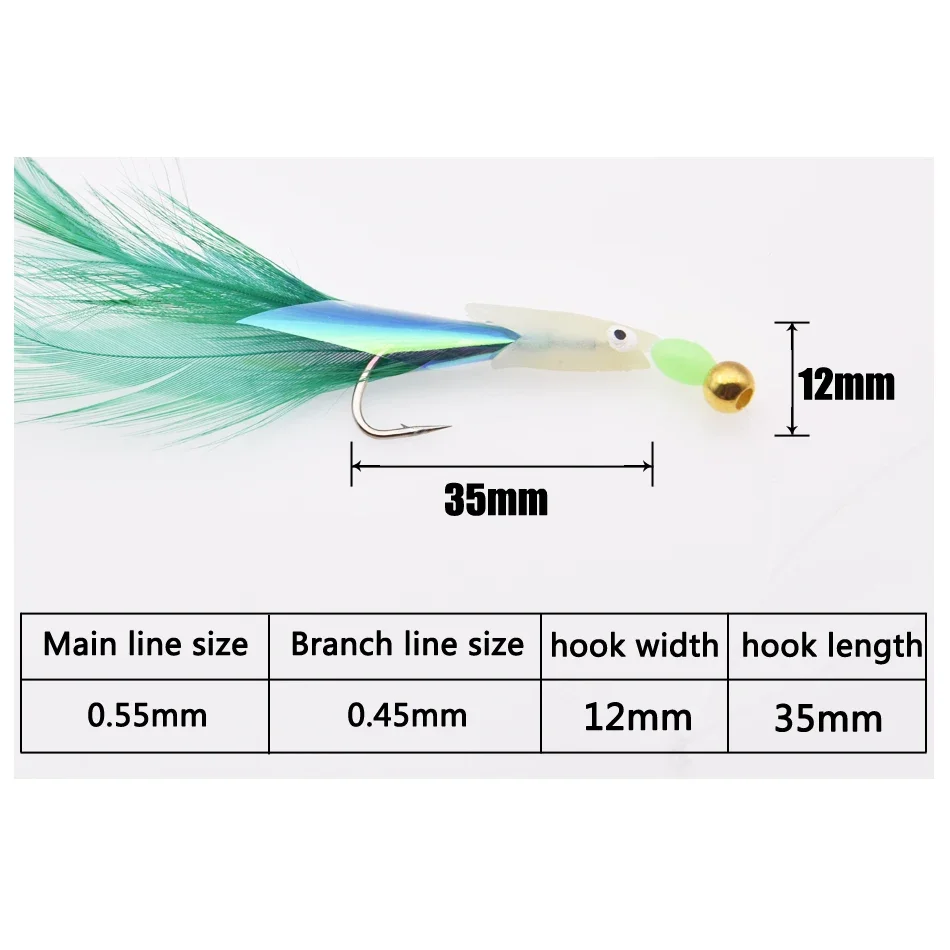 Sabiki señuelo de pesca suave, anzuelos de 3 colores, aparejos de pesca, cebo de cabeza de pez sabiki, señuelo de pesca de mar de plumas, 6 paquetes - imagen 2