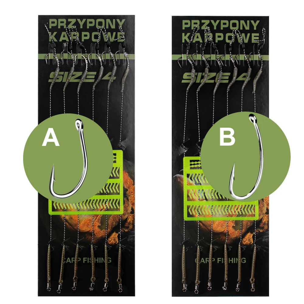FTK 18,5 cm 6-8 Uds anzuelos de pesca de carpa líder aparejos de pelo con línea 30-60LB 2/4/6/8 #   Accesorios para anzuelos de carpa del grupo alimentador europeo - imagen 2
