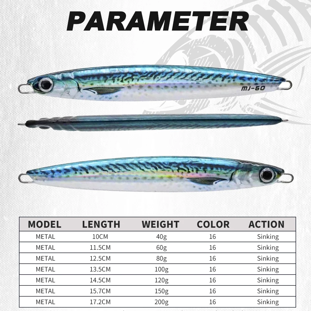 Hunthouse-señuelo de pesca con plantilla de Metal impreso en 3D, Jigging Trolling, 40g/60g/80g/100g/120g/150g/200g, caballa de agua salada que se hunde, Bluefish - imagen 3