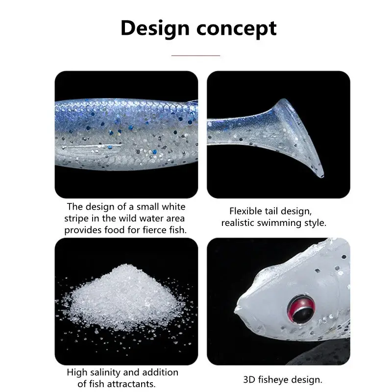 7/9 Uds FISHANT pequeño pez Real cola en T cebos blandos señuelo 50,8mm-78,7mm 3D ojo de pez Artificial Wobblers silicona Swimbait juego de pesca - imagen 4