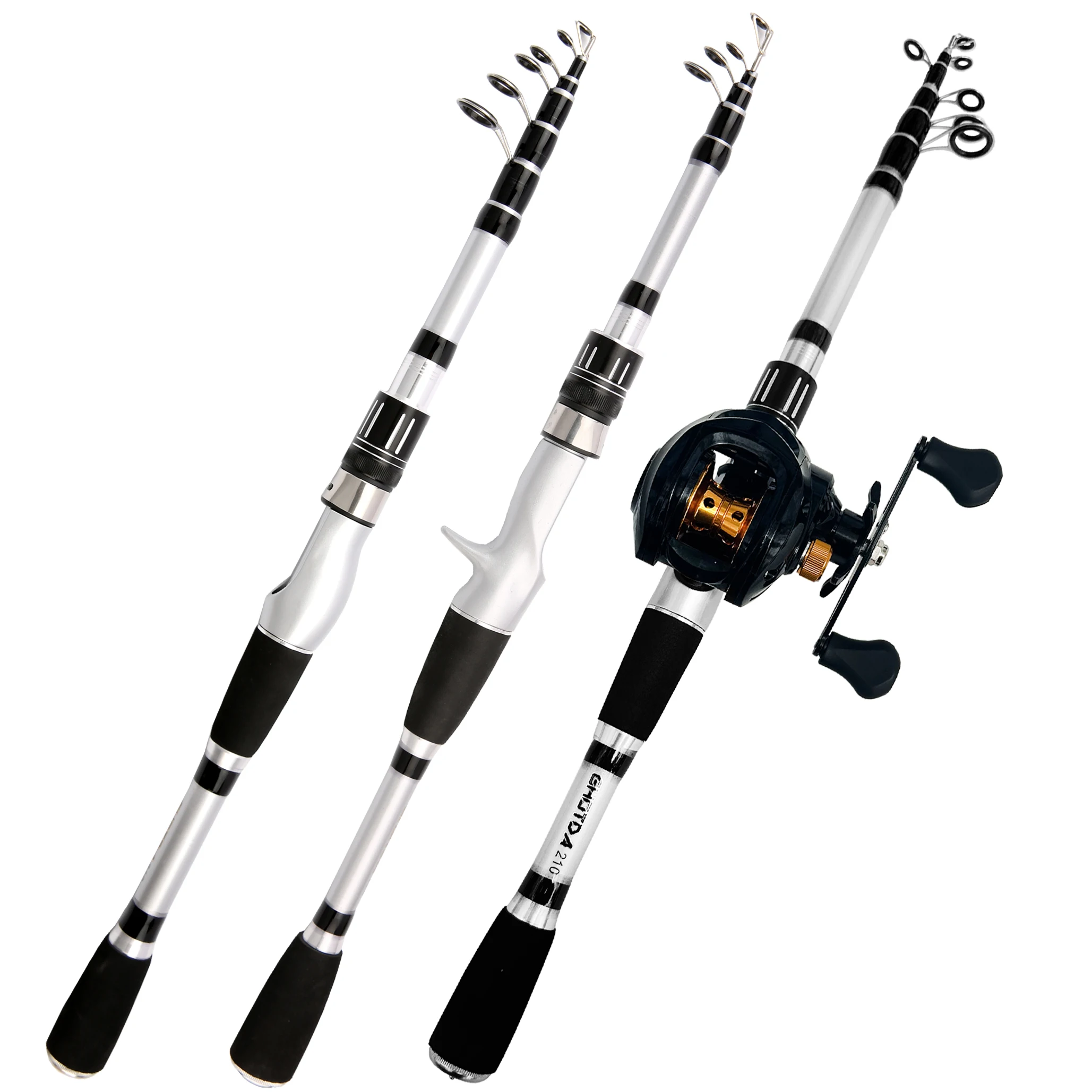 Ghotda-caña de pescar telescópica, carrete combinado de fibra de carbono, carrete giratorio para Baitcasting, juego de equipo de Pesca, 1,5/1,8/2,1/2,4 m - imagen 2