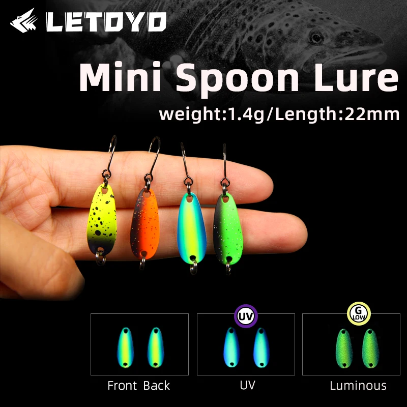 LETOYO 1.4g Mini Lepel Vissen Lokken UV Lichtgevende Koperen Lepel Lokken Dubbelzijdig Spray Schilderen S-vormige Forel lokken Gebied Forel
