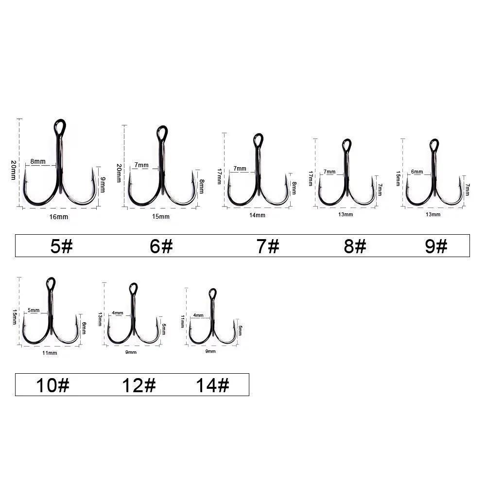 NGB 20PCS Anzuelo de pesca triple Acero con alto contenido de carbono 3/0 # -14 #   Anzuelo de pesca curvado redondo de níquel negro volteado para lubina con señuelo - imagen 3