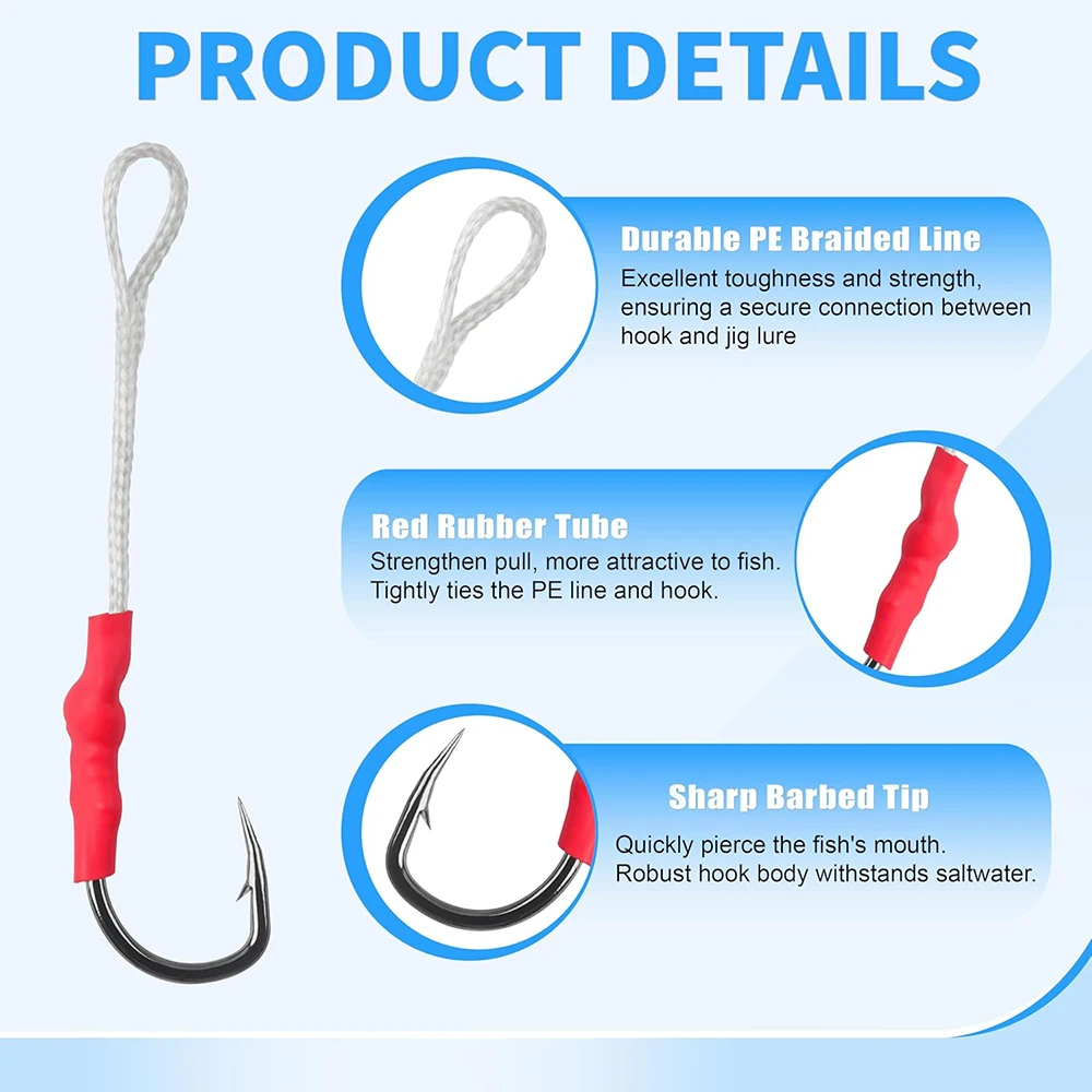 20 piezas anzuelos de asistencia para pesca con línea de PE anzuelos verticales plantilla de metal anzuelos de Jigging de paso lento anzuelos de pesca de acero inoxidable - imagen 3