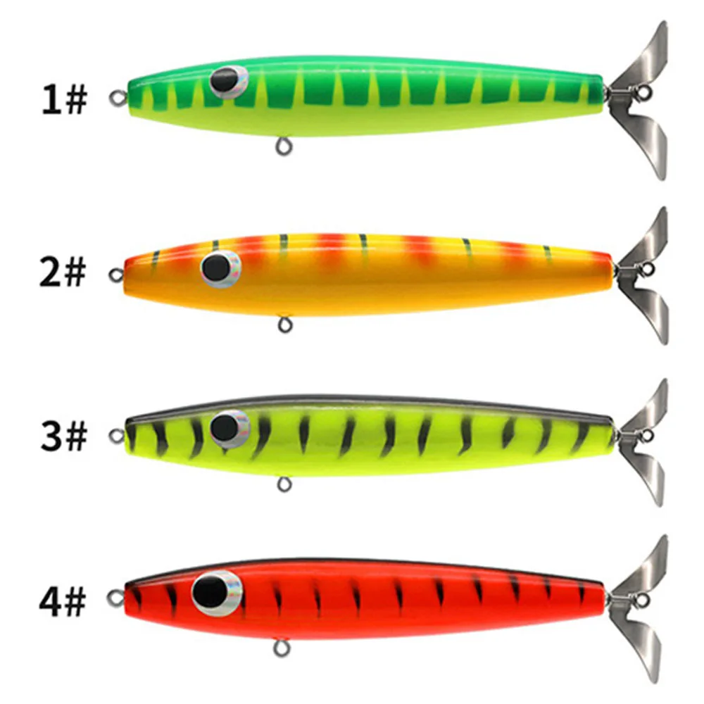 14cm 25g Trolling hélice de madera lápiz de madera señuelo agua salada palo de agua superior cebo Señuelos de pesca de madera cebo de pavo real - imagen 2