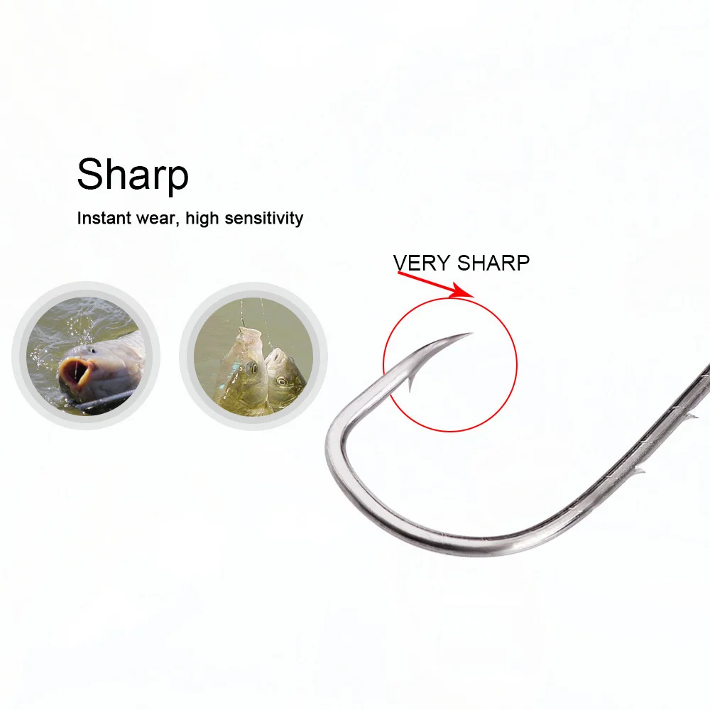 FISH KING-anzuelo de pesca de 50-100 piezas 92666, señuelo con púas dobles afiladas, acero al carbono, 5/0-10 # - imagen 4