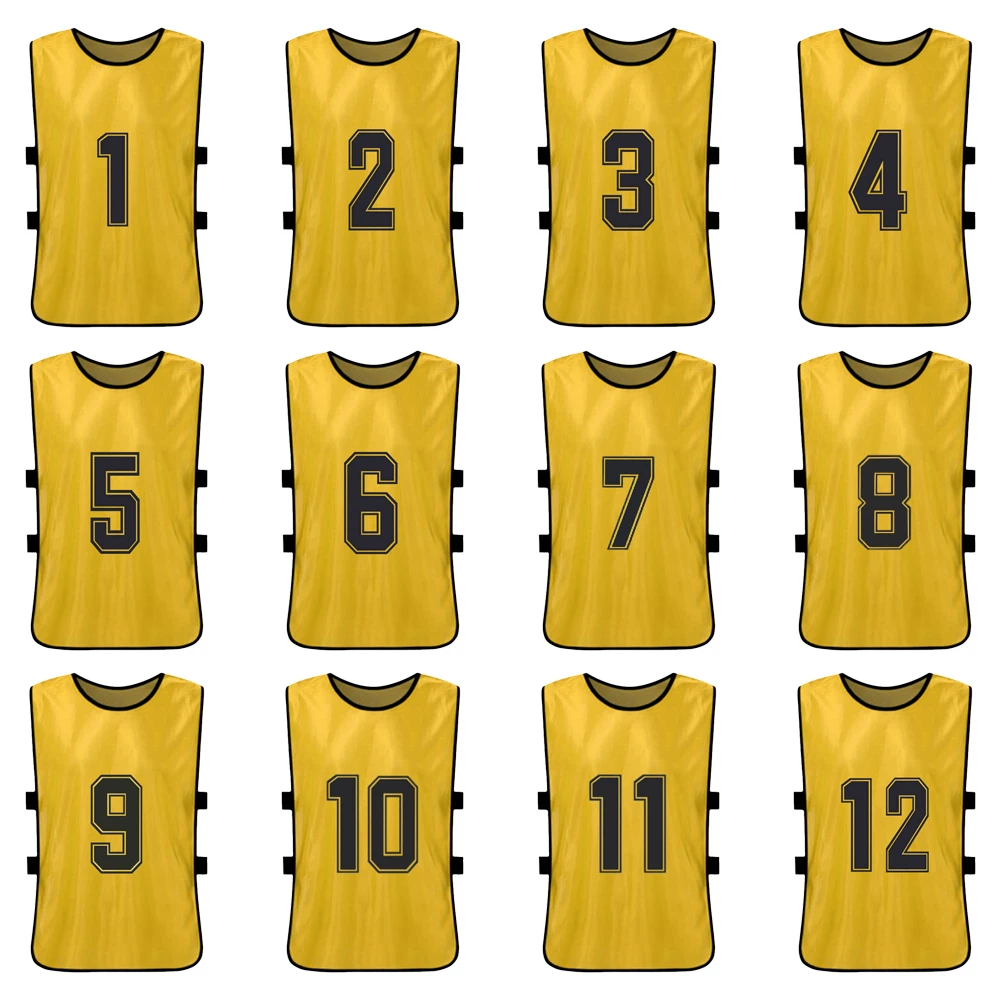 Chalecos deportivos amarillos personalizables con números para la identificación del equipo