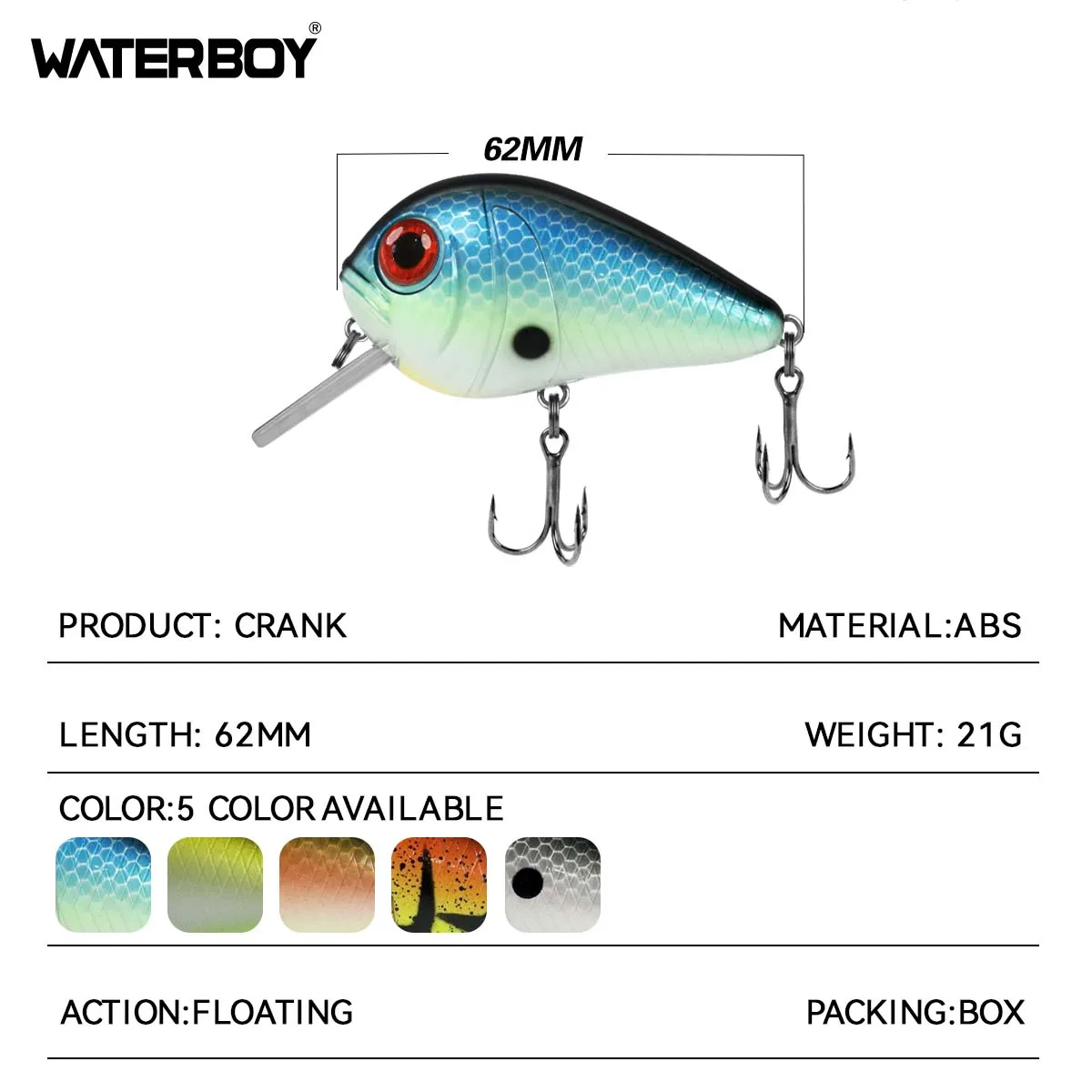 Señuelos de pesca WATERBOY Crazy Crankbaits, nuevo diseño, Mini columpio de pececillo, manivela pequeña, cebos duros, 21g, 62mm, Wobblers, señuelo de pesca - imagen 2