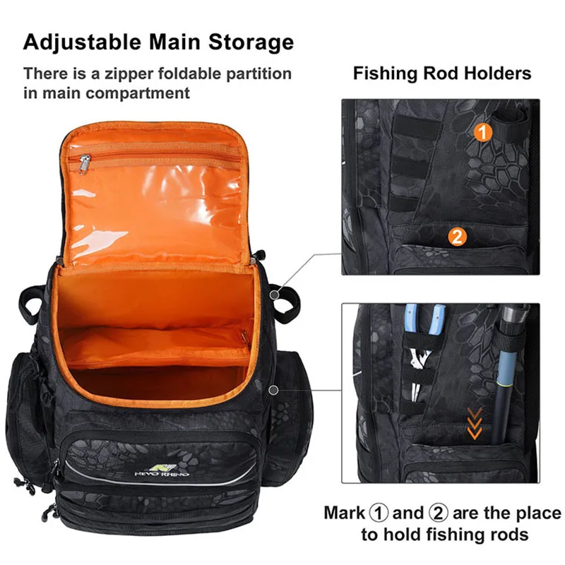Mochila GRANDE para aparejos de pesca y acampada, bolsa de señuelo impermeable con cubierta protectora para la lluvia, bolsa táctica, paquete de pesca multifunción - imagen 3